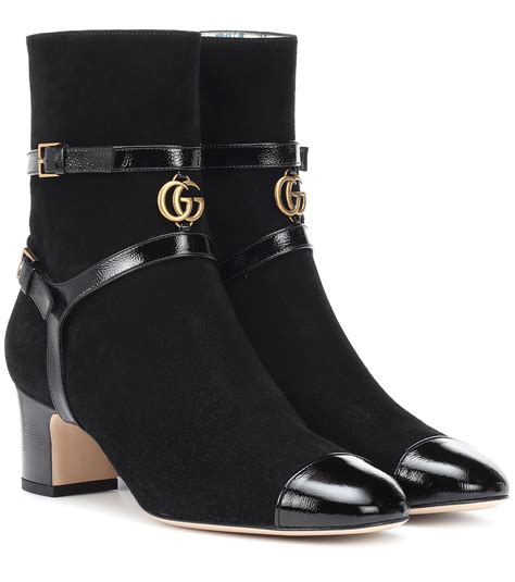 gucci black suede gg low heel ankle boots booties 225350|Gucci high heel boots women.